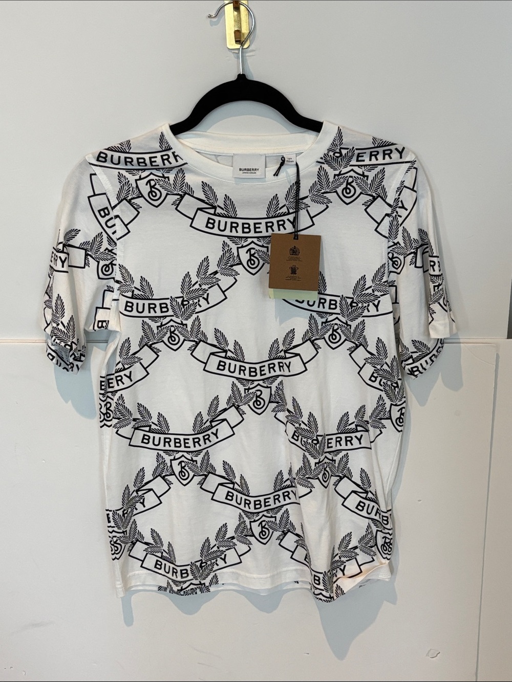 Burberry White and Black All-Over Logo Tee